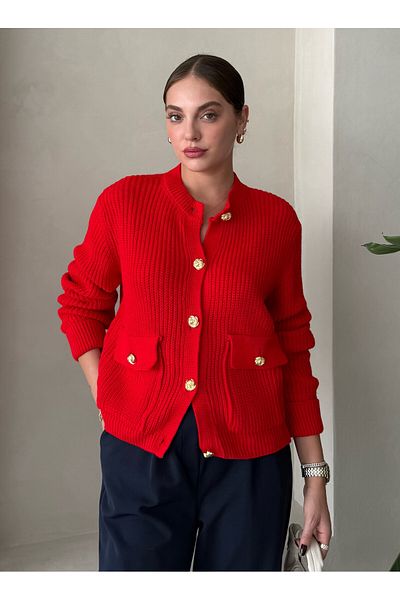 Laluvia Red Belle Rose Buttoned Cardigan-4522