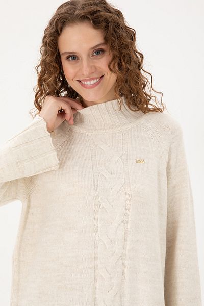 U.S. Polo Assn. Pulover de damă cu guler crem Melange - 50293141 -VR159