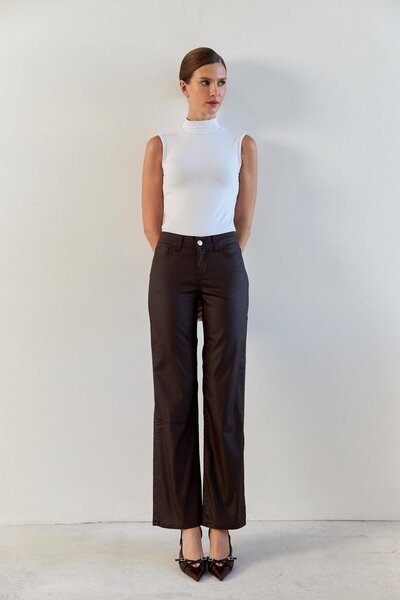 YOUR NAME Blugi de damă cu talie înaltă, drepte, acoperite cu burgundă