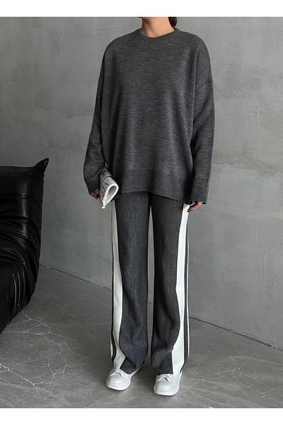 Laluvia Anthracite Helga Trousers Striped Knitwear Set