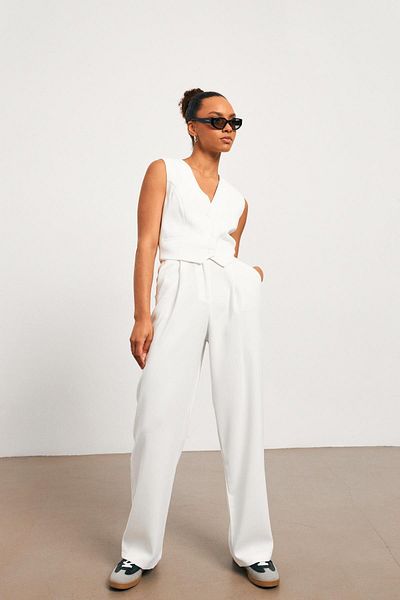 YOUR NAME High Waist Pleated White Women's Palazzo Trousers