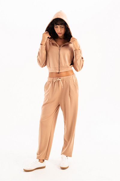 JUSTEVER Γυναικείο παντελόνι φούτερ Oversize Fit Ελαστική μέση τσέπη Χαλαρή κοπή Mink - Flex