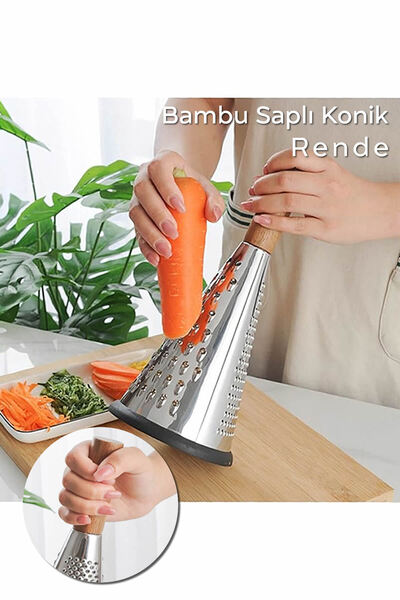 ARVALE Bambu Saplı Konik Rende | 3 Fonksiyonlu Doğrama - 27 cm