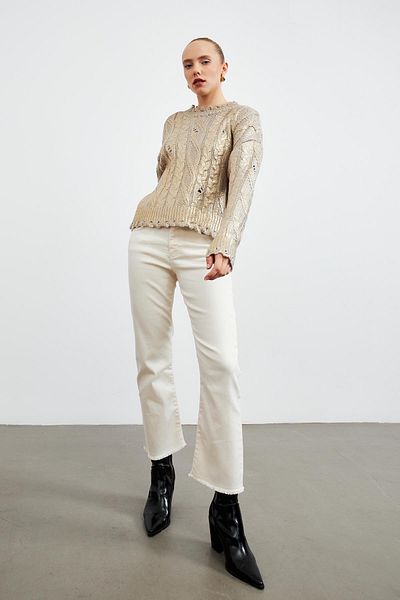 YOUR NAME Knitted Patterned Gold Detailed Women's Sweater