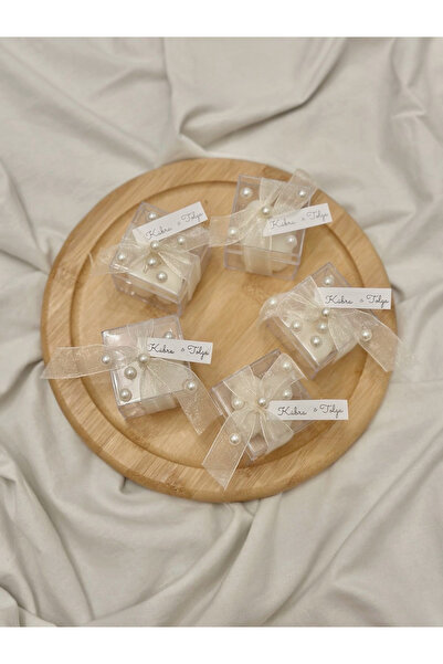 Ebrar Atelier İnci Taneli, Isim Kartlı Bubble Mum Kutusu Söz Nişan Nikah Düğü...