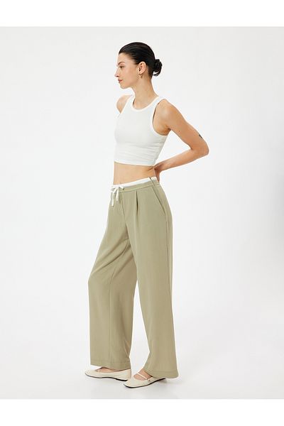 Koton Hose mit weitem Bein, Viskosestoff, mit Taschen und Bindebändern an der Taille