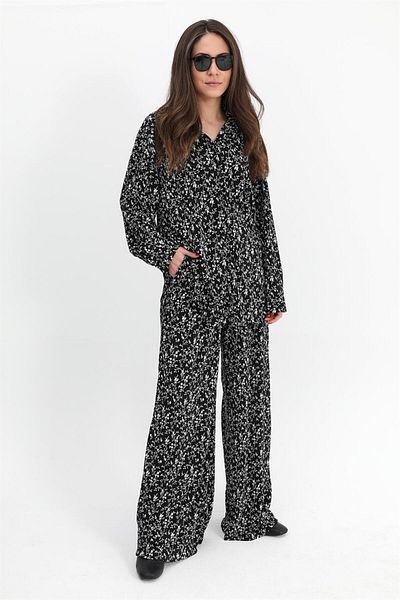 VAPUR TEKSTİL Black Knitted Pleated Floral Patterned Set