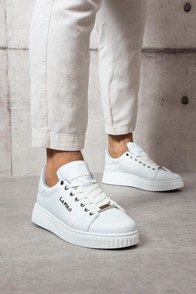 L.A Polo White Color Lace-Up Men's Sneakers