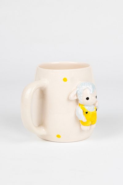 Loomart Handmade Ceramic Mug with 3D Embossed Cute Lamb Figure 400 ml