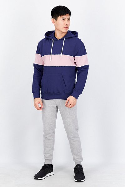 Sovereign Code Men Hooded Two-tone Long Sleeve Sweatshirt, Navy