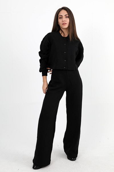 VAPUR TEKSTİL Black Three Thread Snap Jacket and Trousers Set