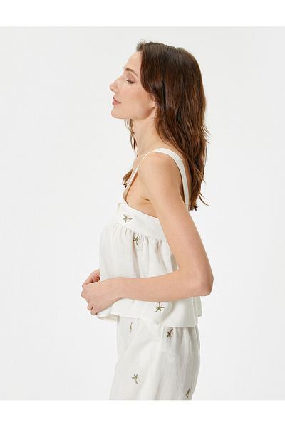 Koton Tanktop mit Blumenmuster, dünnen Trägern und Aufdruck