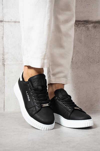 L.A Polo Black Color White Detailed Lace up Men's Sneakers