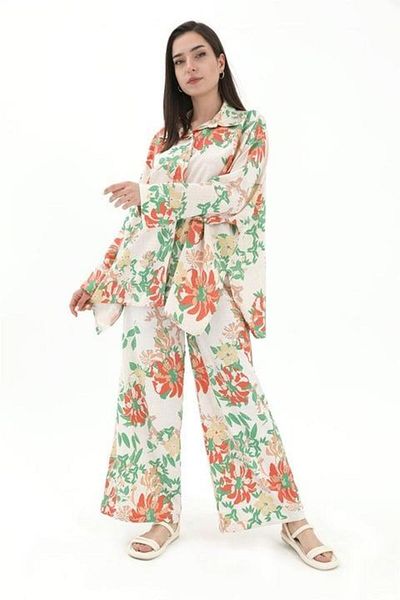 VAPUR TEKSTİL Orange Floral Patterned Linen Set