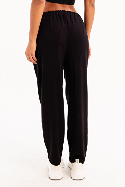 JUSTEVER Oversize Fit Ελαστική μέση τσέπες Χαλαρή κοπή Μαύρο γυναικείο παντελόνι φούτερ - Flex