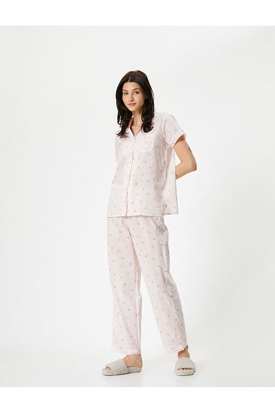 Koton Floral Patterned Pajama Bottoms with Pockets and Elastic Waist