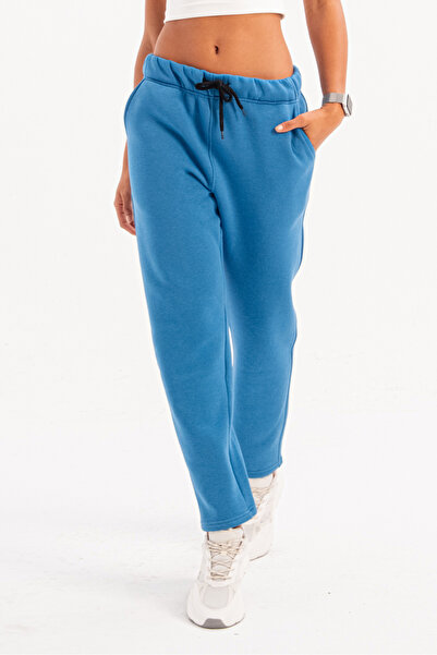 JUSTEVER Γυναικείο παντελόνι αθλητικής φόρμας με χαλαρή εφαρμογή, μπλε φλις εσωτερικά - Echo