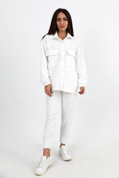 VAPUR TEKSTİL Ecru Quilted Jacquard Double Set