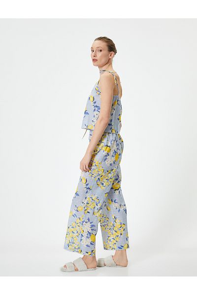 Koton Cotton Pajama Bottom - Lace-up Waist and Ruffle