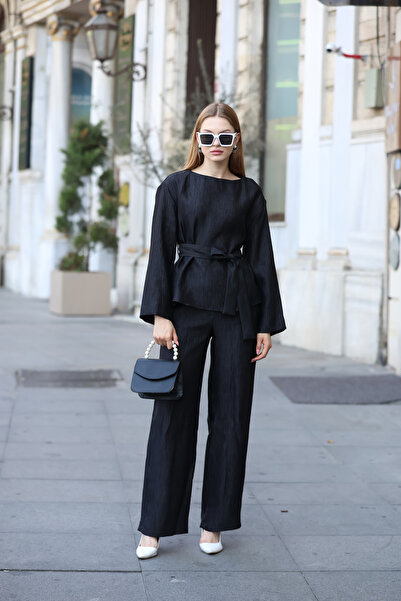 Nesil Σετ παντελονιού με ζώνη Casual Shiny και ελαστική μέση