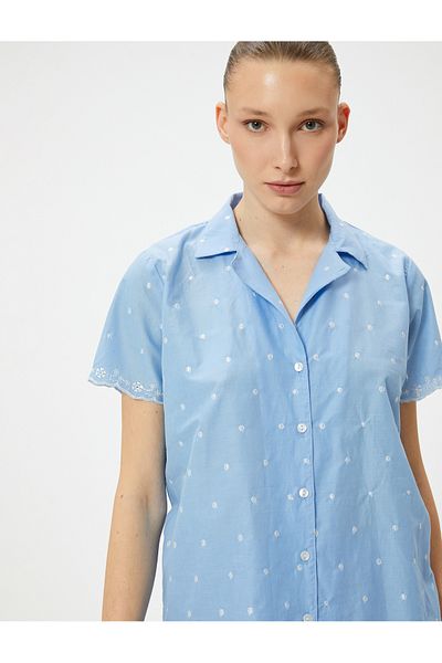 Koton Top de pijama cu nasturi cu broderie - guler cămașă, mânecă scurtă