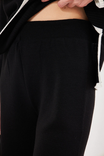 armonika Women's Black Sleeve Skirt Striped Knitwear Double Suit Arm-25K 012006