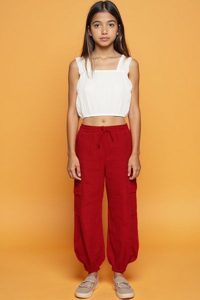 minojoy Girl's Red Striped Varsi Trousers