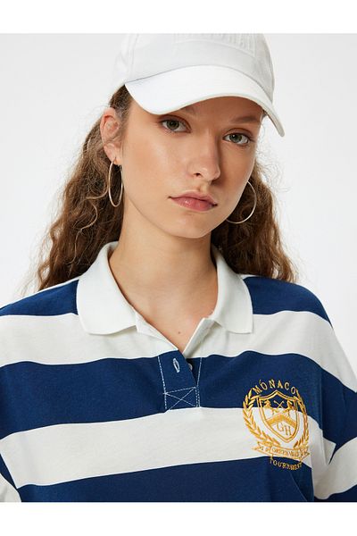 Koton Tricou crop supradimensionat cu gât polo color-bloc - mânecă scurtă