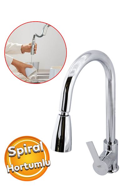 Badem10 Spiral Hose - Hot Cold Water Inlet Eyve Sink Kitchen Tap and Chrome Faucet
