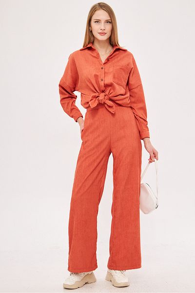 armonika Pantaloni Palazzo din velur subțire de somon pentru femei ARM-25K 001009