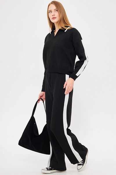 armonika Women's Black Polo Neck Striped Striped Knitwear Double Suit Arm-25K 012001