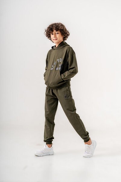 Mışıl Kids Boys' Tracksuit SEt - NEW YORK CITY PrintEd, Kangaroo PockEt DEtail, HoodEd