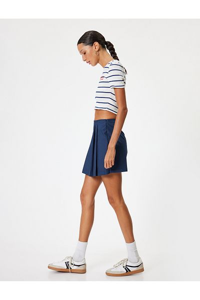 Koton Cotton Slim Fit Mini Shorts Skirt - Pleated Standard Waist