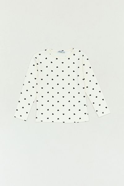 Fulla Moda Heart Patterned Crew Neck Girl's Blouse