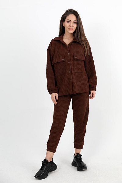 VAPUR TEKSTİL Brown Jacquard Quilted Double Set