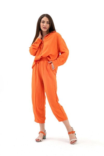 VAPUR TEKSTİL Linen Double Set - Crinkle Fabric, Orange