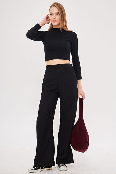 armonika Pantaloni Palazzo de damă, negri, subțiri, din velur ARM-25K 001009