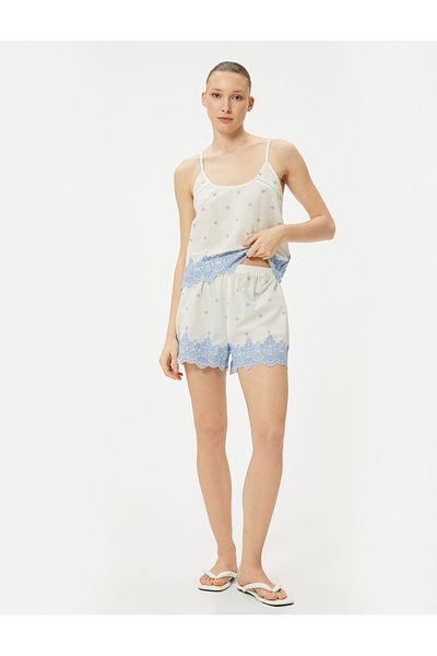 Koton Pyjamahose aus Baumwolle mit Stickereien – Shorts und elastischer Bund