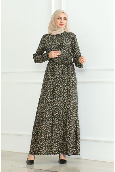 sefamerve Φόρεμα Χακί Πράσινο Floral Print - 4066-11
