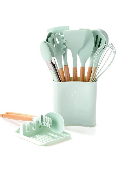 Arabest Silicone Cooking Utensil Set, 13-piece, Wooden Handles, Heat-Resistant, Non-Toxic
