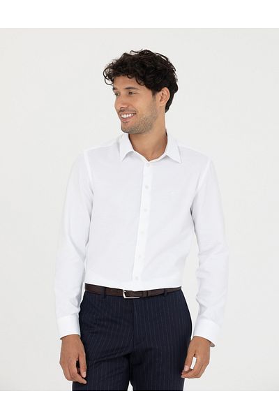 Pierre Cardin Μακρυμάνικο λευκό πουκάμισο Slim Fit - Dobby 50277398-VR013