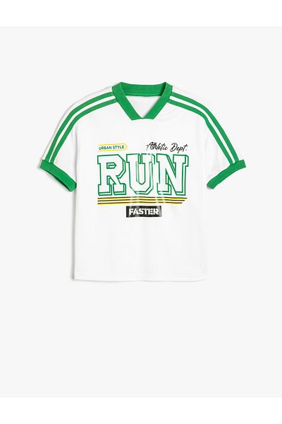 Koton V-Neck - Oversize Sports T-Shirt, Short Sleeve and Print