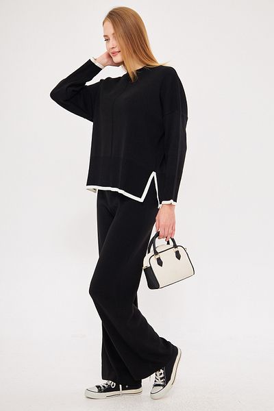 armonika Women's Black Sleeve Skirt Striped Knitwear Double Suit Arm-25K 012006