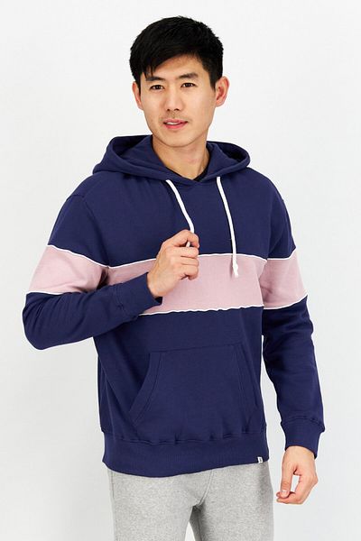 Sovereign Code Men Hooded Two-tone Long Sleeve Sweatshirt, Navy