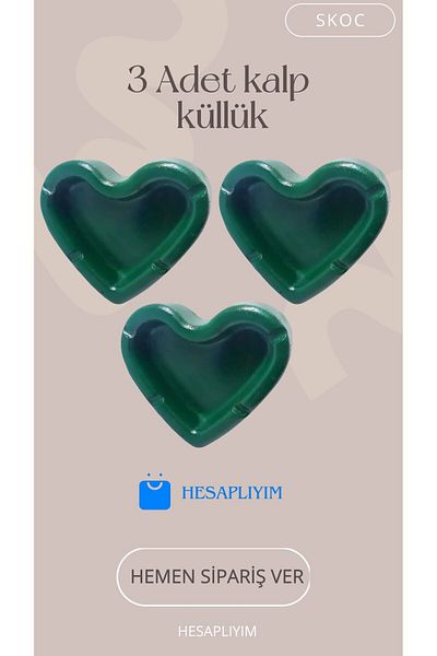 SKOC Green Concrete Heart Love Ashtray - Economical Pack of 3
