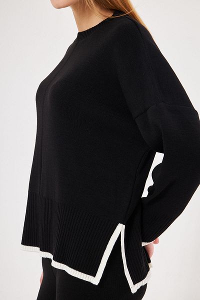 armonika Women's Black Sleeve Skirt Striped Knitwear Double Suit Arm-25K 012006