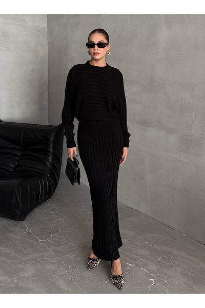 Laluvia Rochie tricotată pulover din două piese Martha neagră