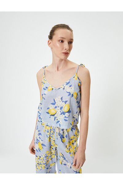 Koton Lace Detailed Thin Strap Flower Patterned Undershirt