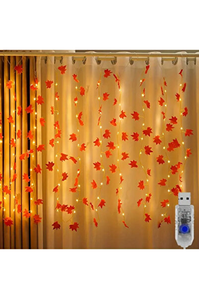 BYSHOME Sonbahar Konseptli 10 Adet Yapay Sarmaşık 3x3 USB'li 10 Saçaklı Perde...
