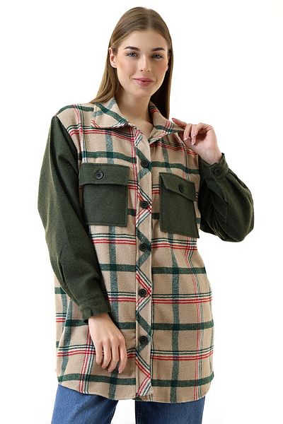 Union and Joy Дамска риза Lumberjack в цвят кафе каки на каре